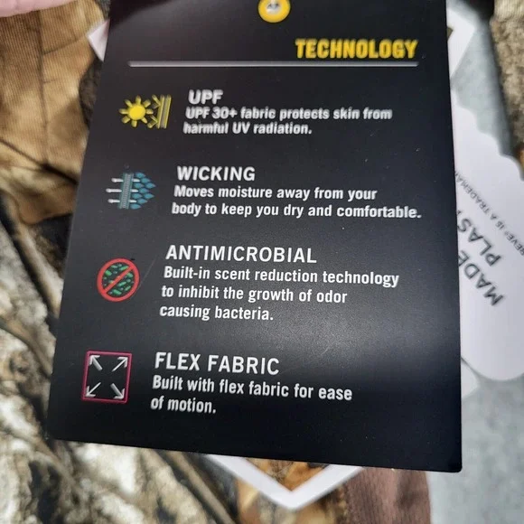 Realtree Long Sleeve Performance Hunting Tee Shirt Mens Small Black, Camo UPF 30 - Picture 4 of 16